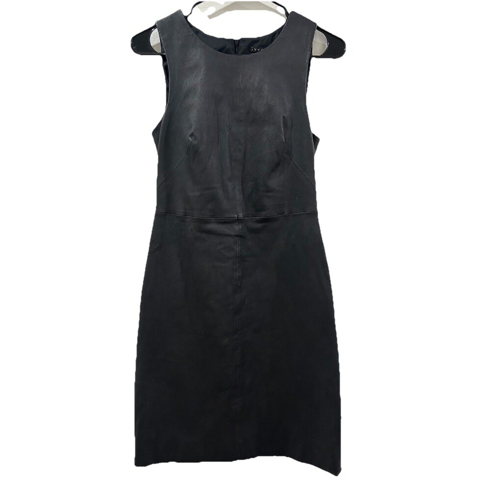 Theory Womens Size 6 Black Lamb Skin Leather Dress Sleeveless Zipper Lining